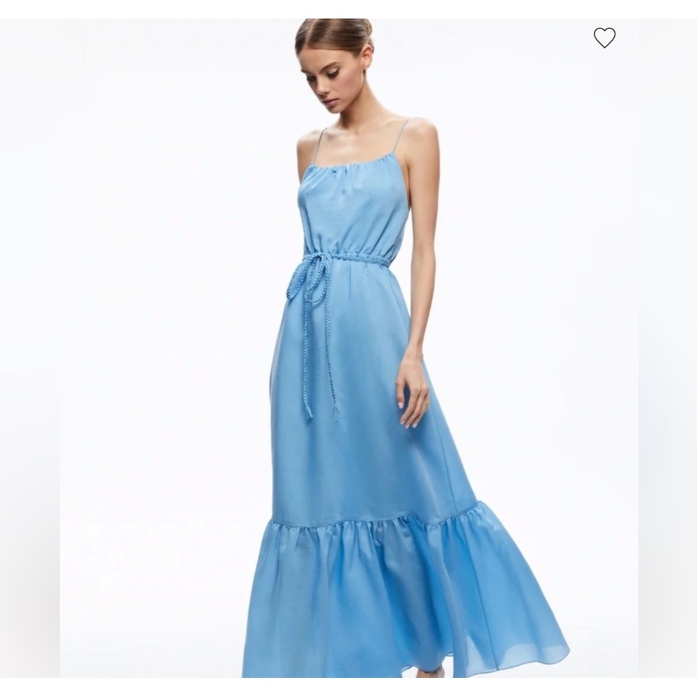 NWT‎ Alice + Olivia Jayda ruffled Lyocell-blend voile maxi dress Blue Sz 2 $495
